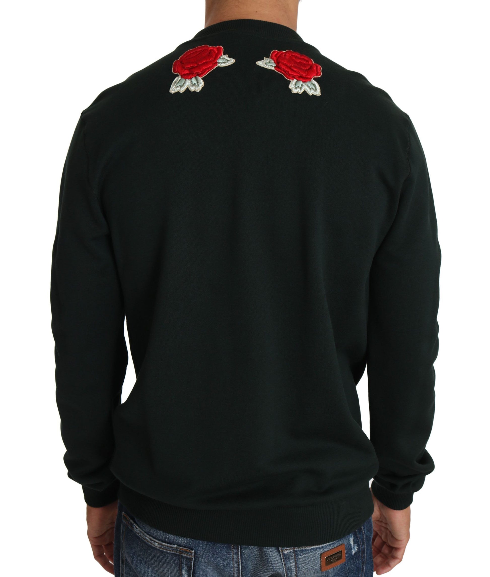 Emerald Cotton Sweater with Crystal Embroidery by Dolce & Gabbana