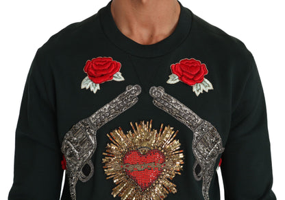  - Emerald Cotton Sweater with Crystal Embroidery