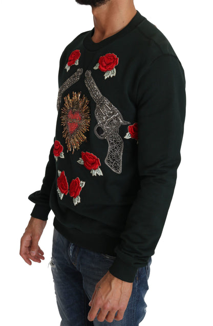  - Emerald Cotton Sweater with Crystal Embroidery