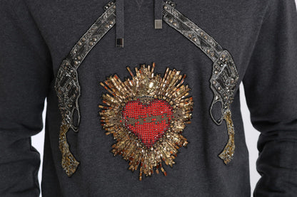  - Gray Crystal Heart Gun Motif Sweater