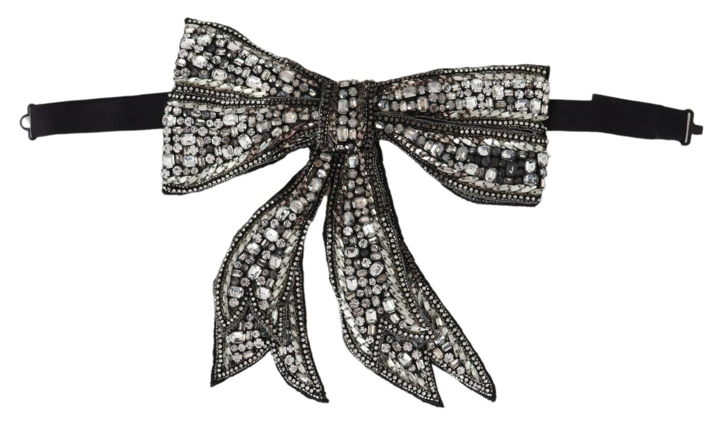  - Crystal-Embellished Silk Bowtie - Silver Elegance