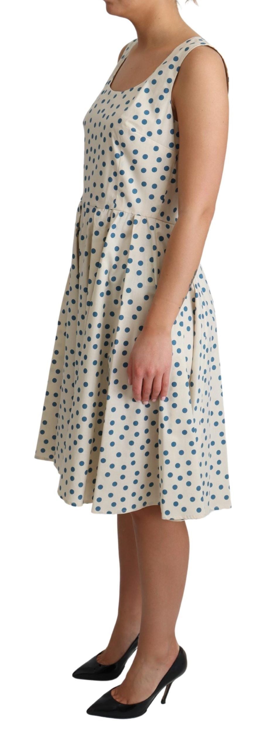  - Elegant Beige Polka Dot A-Line Sleeveless Dress