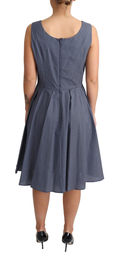  - Chic Blue Polka-Dotted Sleeveless A-Line Dress