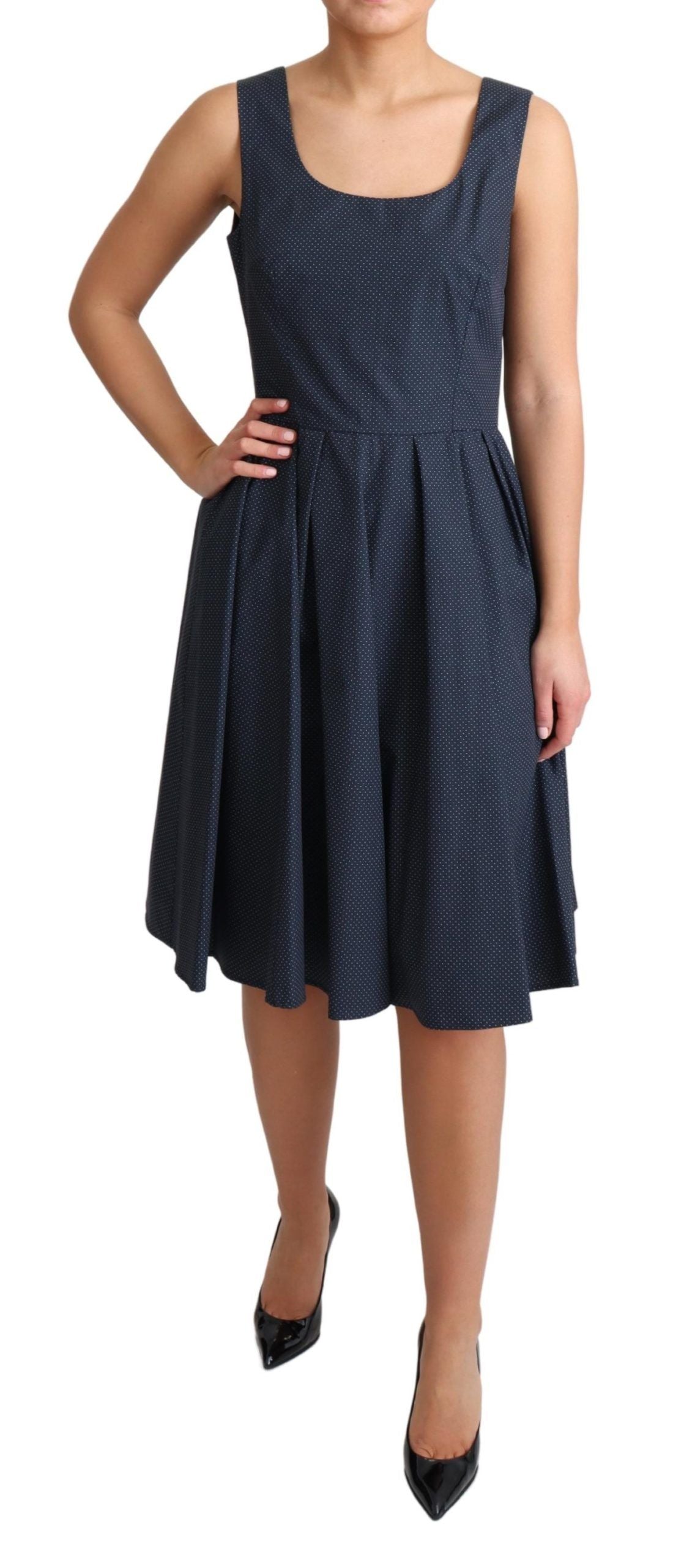  - Elegant Polka-Dotted Blue A-Line Dress