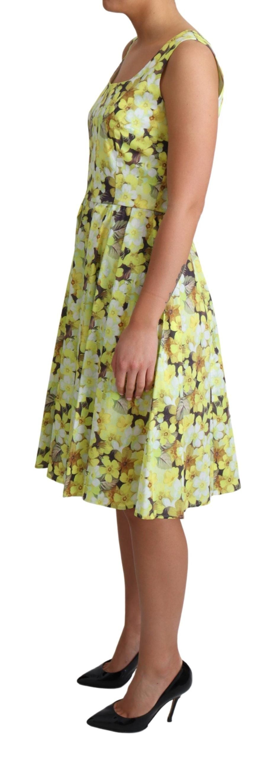  - Elegant Yellow Floral A-Line Sleeveless Dress