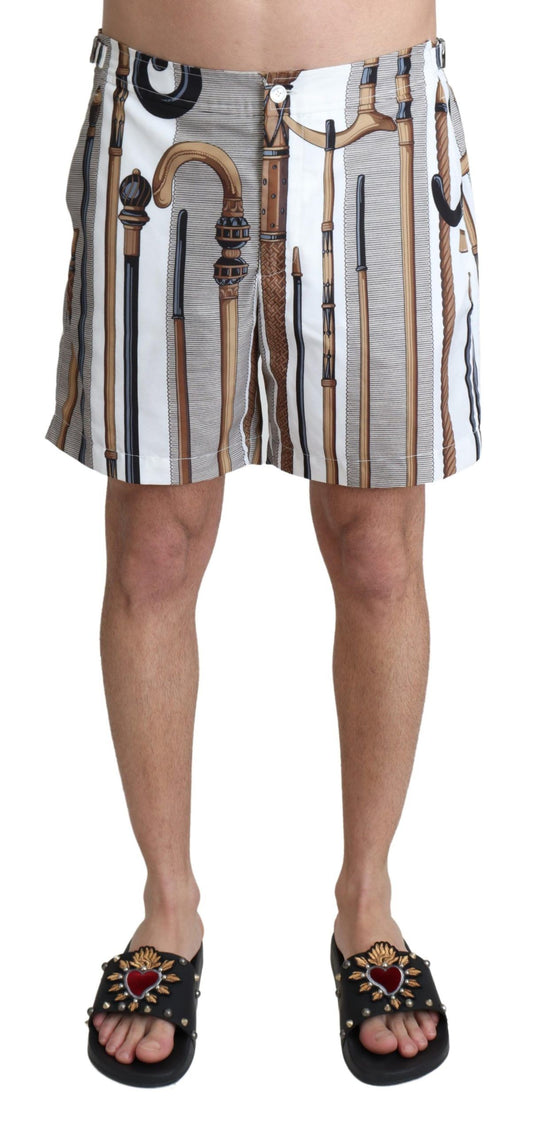  - Elegant White Multicolor Swim Shorts