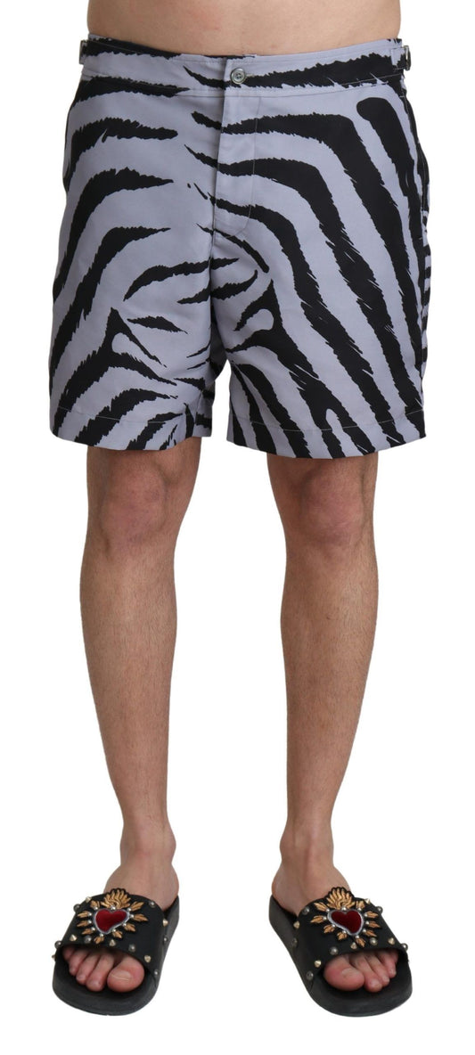  - Elegant Gray Zebra Print Swim Trunks