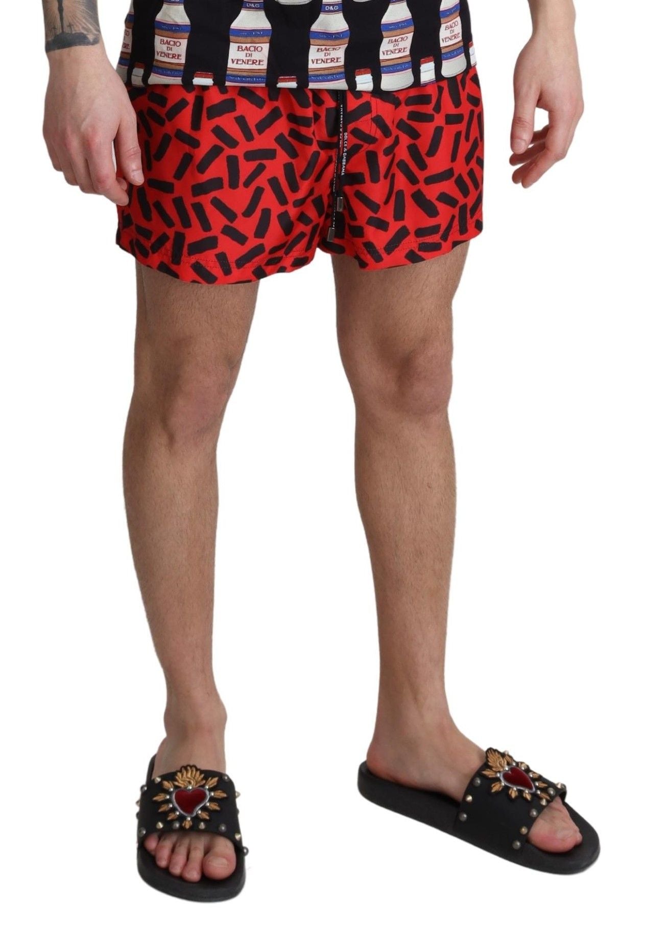  - Radiant Red Drawstring Swim Trunks