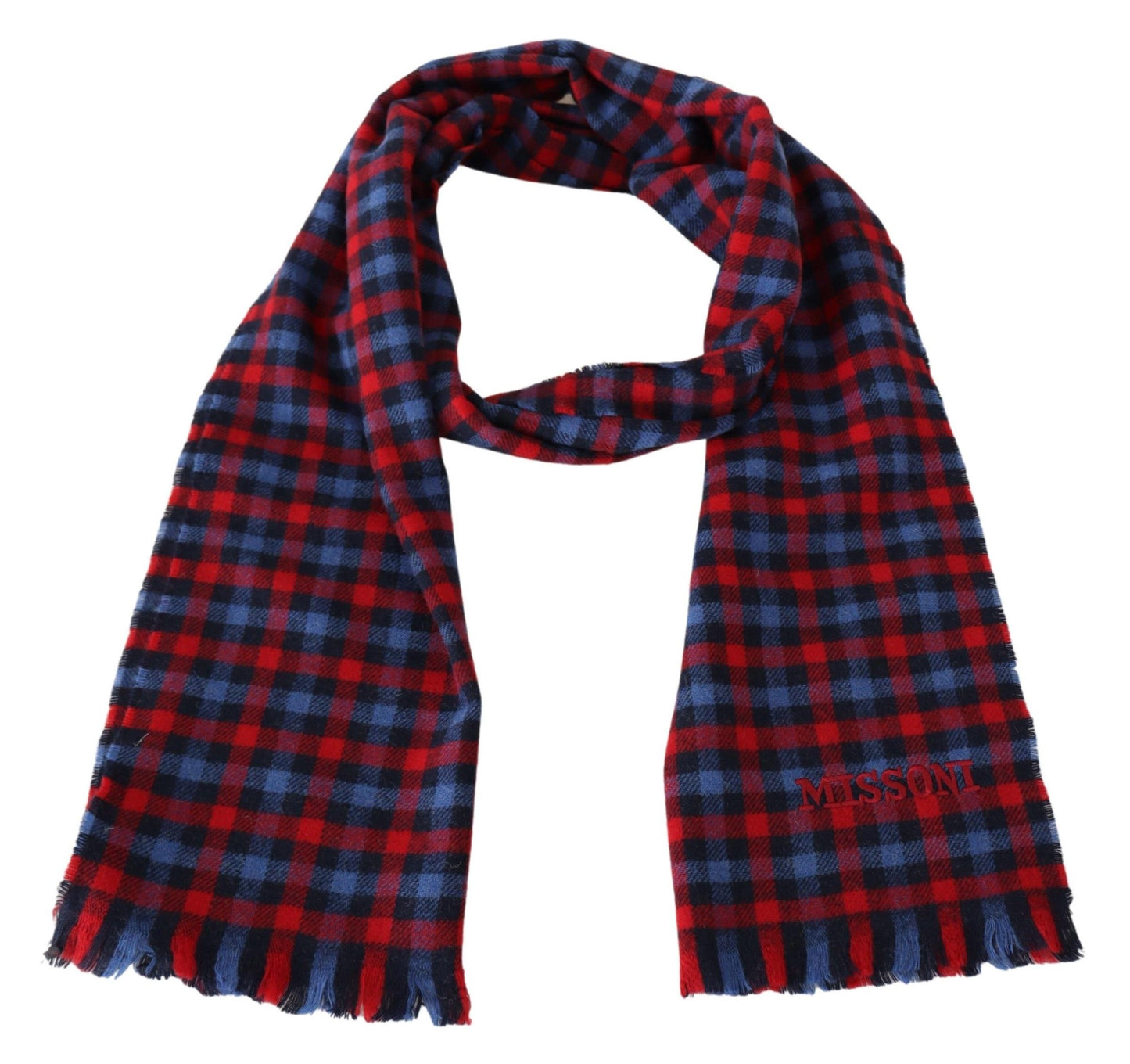  - Chic Check Pattern Wool Scarf with Logo Embroidery