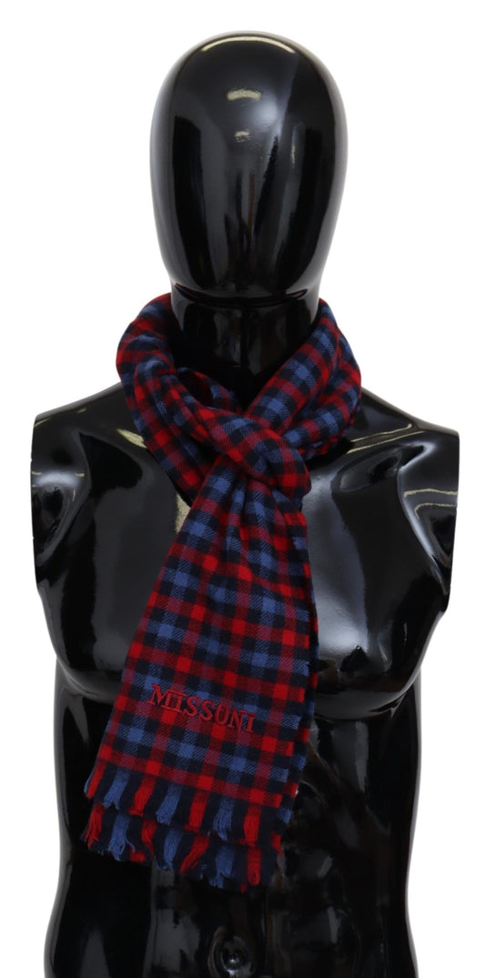  - Chic Check Pattern Wool Scarf with Logo Embroidery