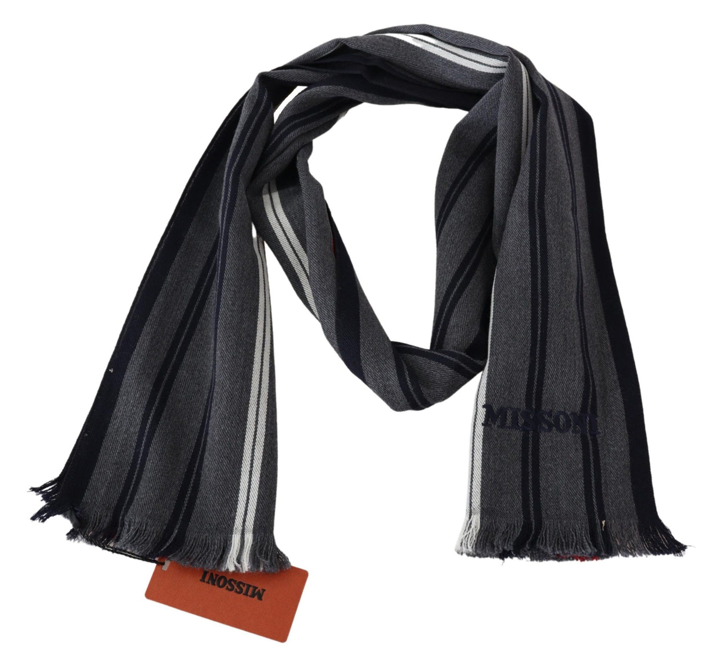  - Elegant Multicolor Wool Scarf with Logo Embroidery