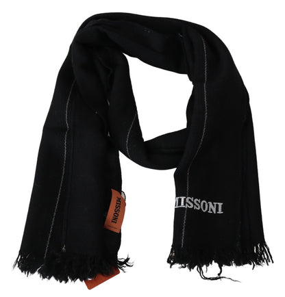  - Elegant Black Wool Scarf with Logo Embroidery