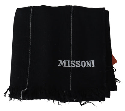  - Elegant Black Wool Scarf with Logo Embroidery