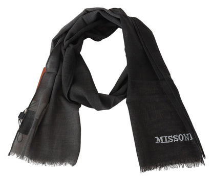  - Elegant Black Wool Scarf with Embroidered Logo