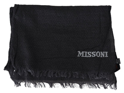  - Elegant Black Wool Fringed Scarf