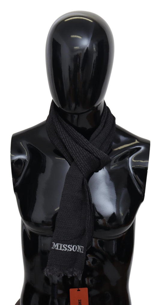  - Elegant Black Wool Fringed Scarf