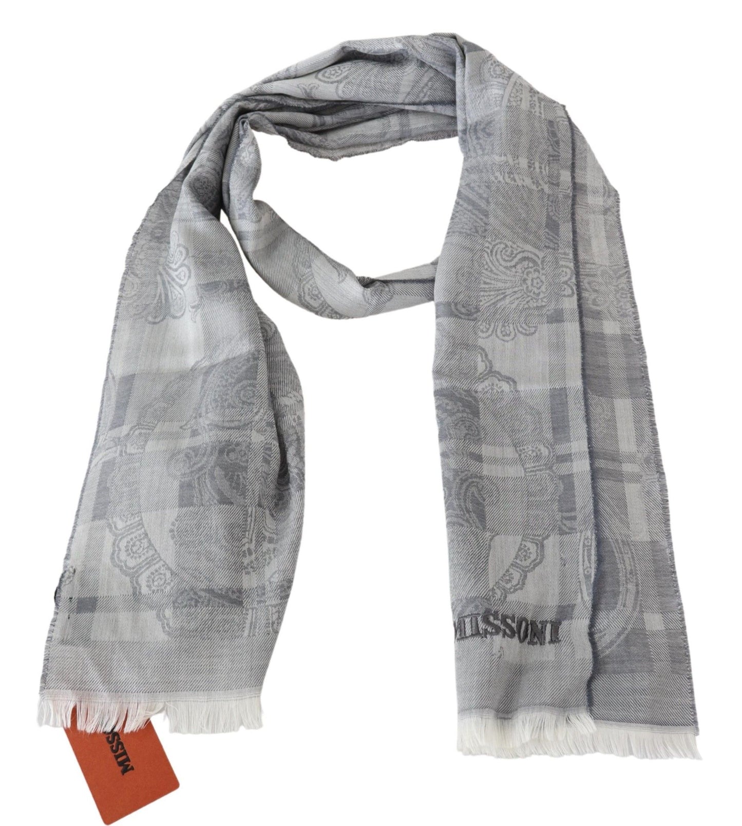  - Chic Unisex Gray Wool Scarf with Logo Embroidery