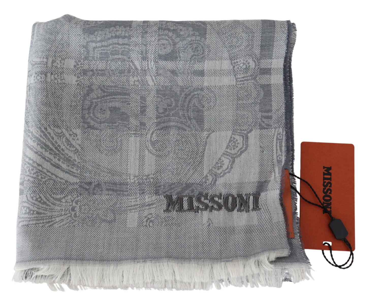  - Chic Unisex Gray Wool Scarf with Logo Embroidery