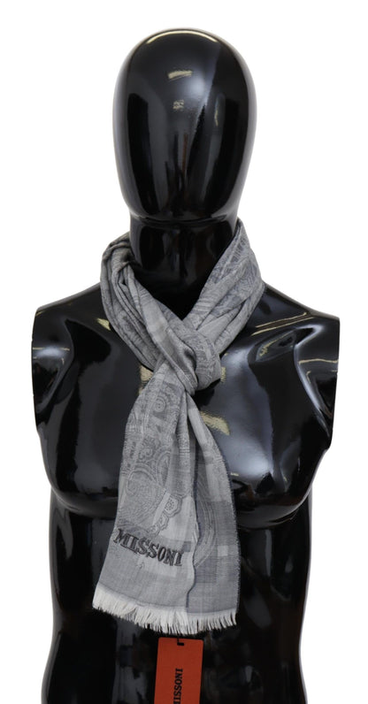  - Chic Unisex Gray Wool Scarf with Logo Embroidery