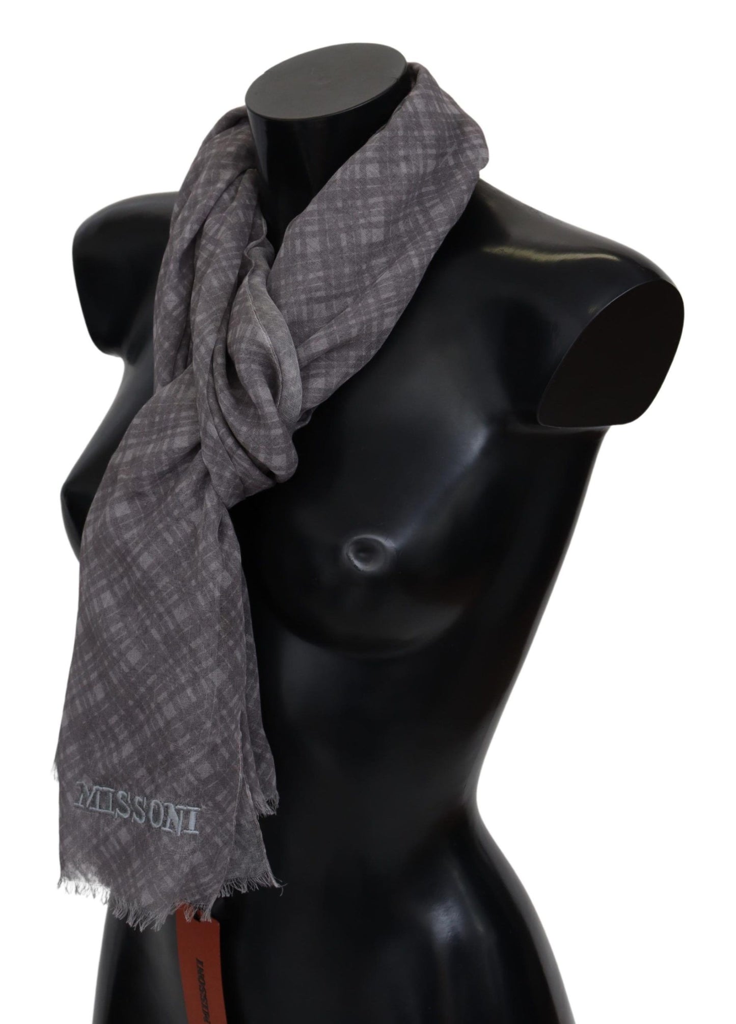  - Elegant Wool Silk Blend Plaid Scarf