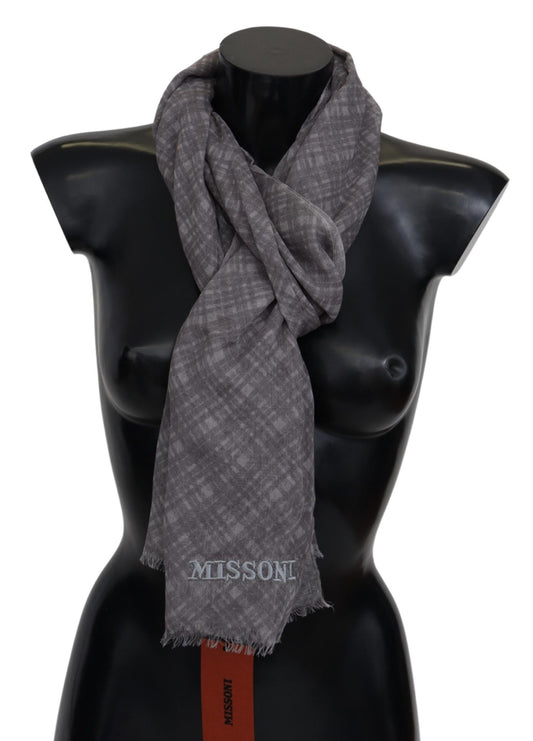  - Elegant Wool Silk Blend Plaid Scarf