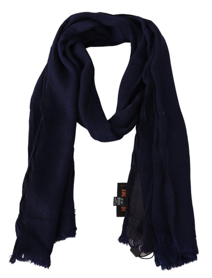  - Elegant Blue Wool Scarf with Embroidered Logo