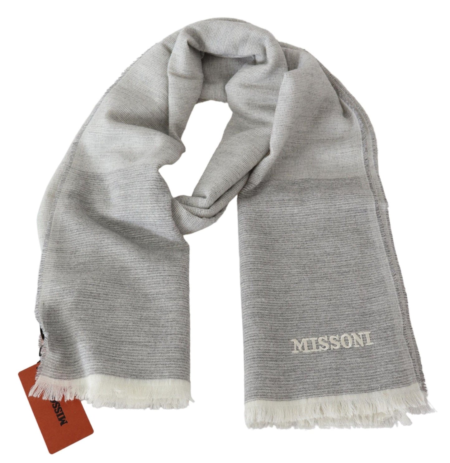  - Elegant Beige Wool Scarf with Embroidery Detail