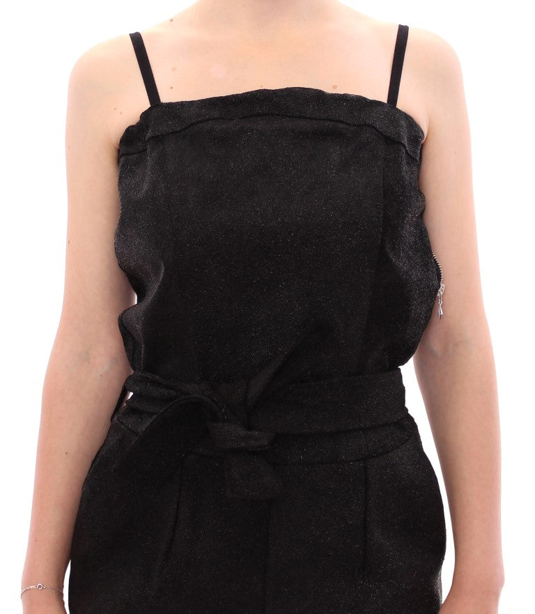  - Elegant Black Leather Jumpsuit with Waist Strap