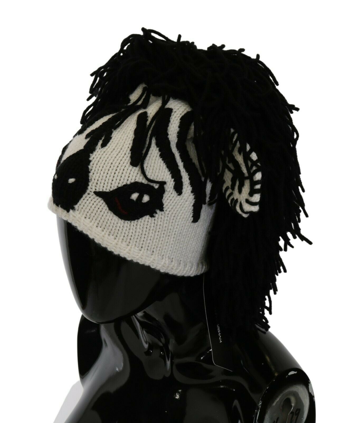  - Black and White Knitted Cashmere Beanie