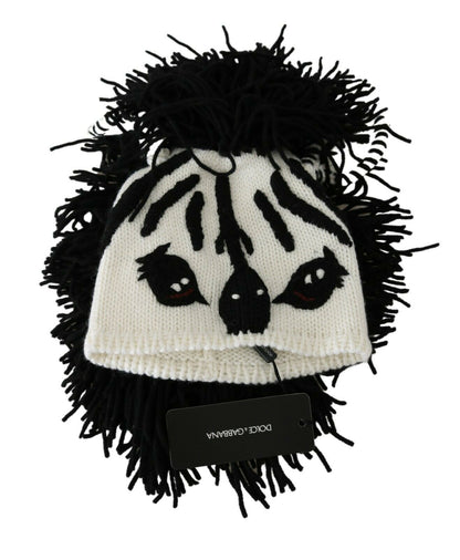  - Black and White Knitted Cashmere Beanie