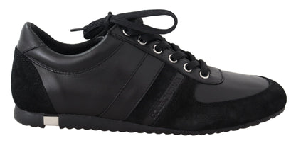  - Elegant Black Leather Sport Sneakers