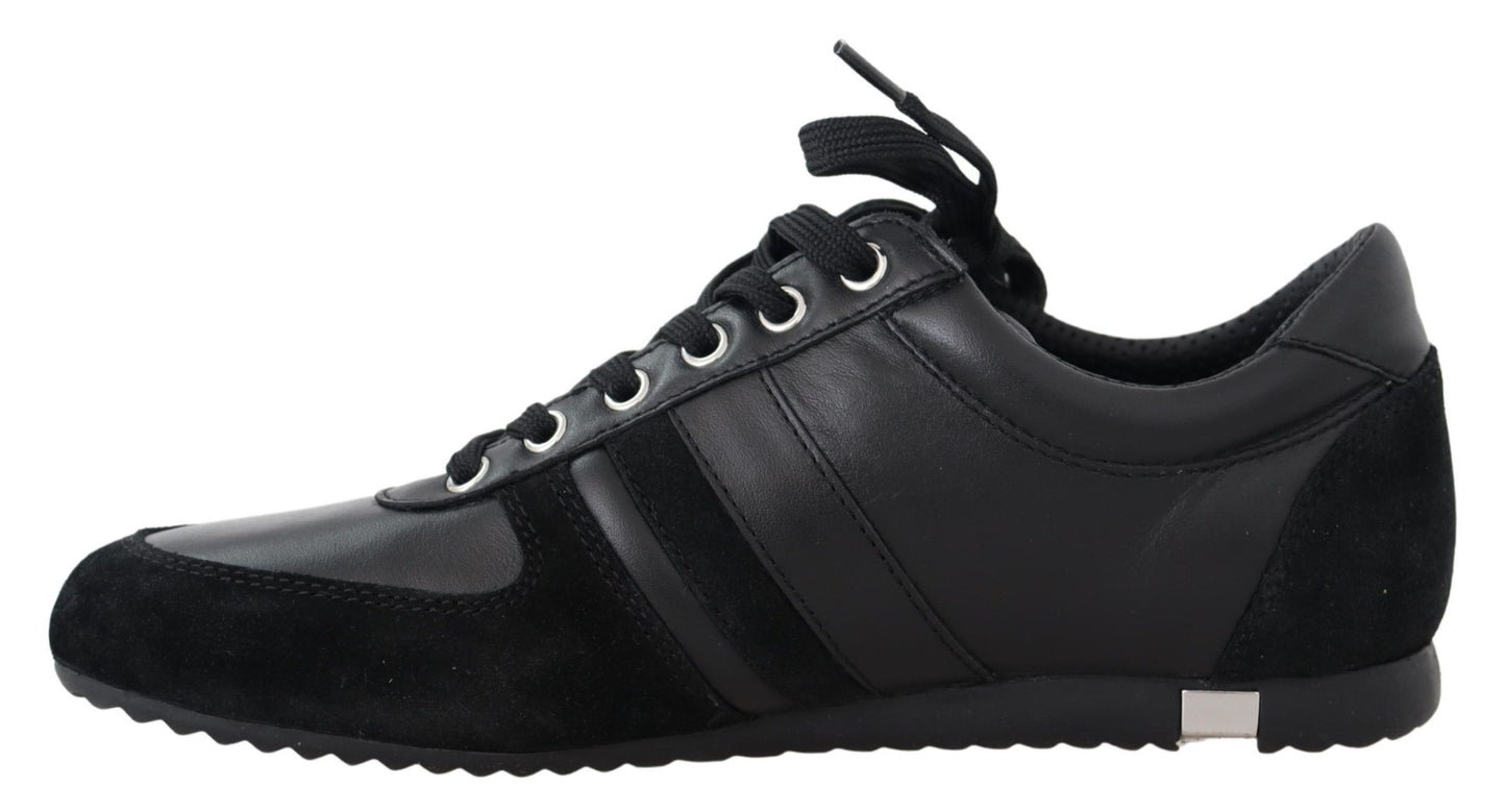  - Elegant Black Leather Sport Sneakers