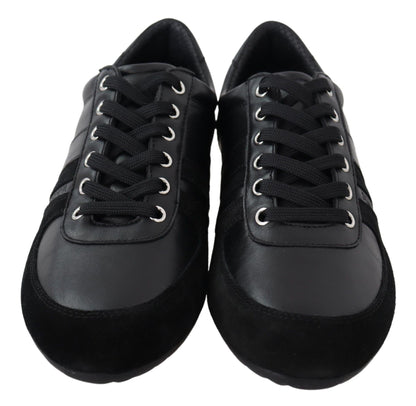  - Elegant Black Leather Sport Sneakers