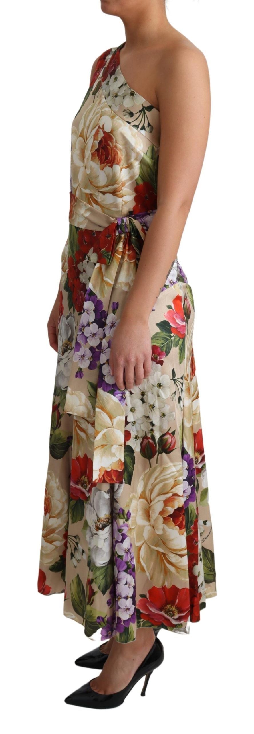  - Elegant One-Shoulder Floral Silk Maxi Dress