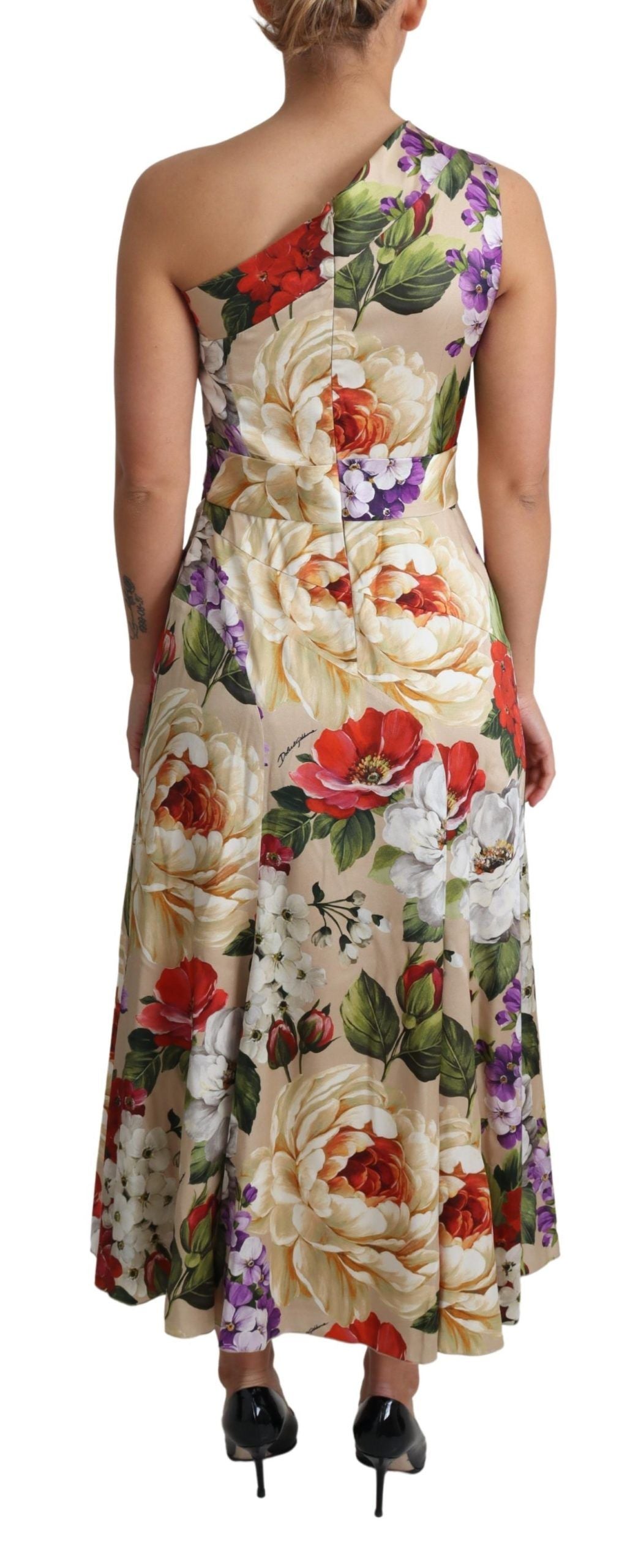  - Elegant One-Shoulder Floral Silk Maxi Dress