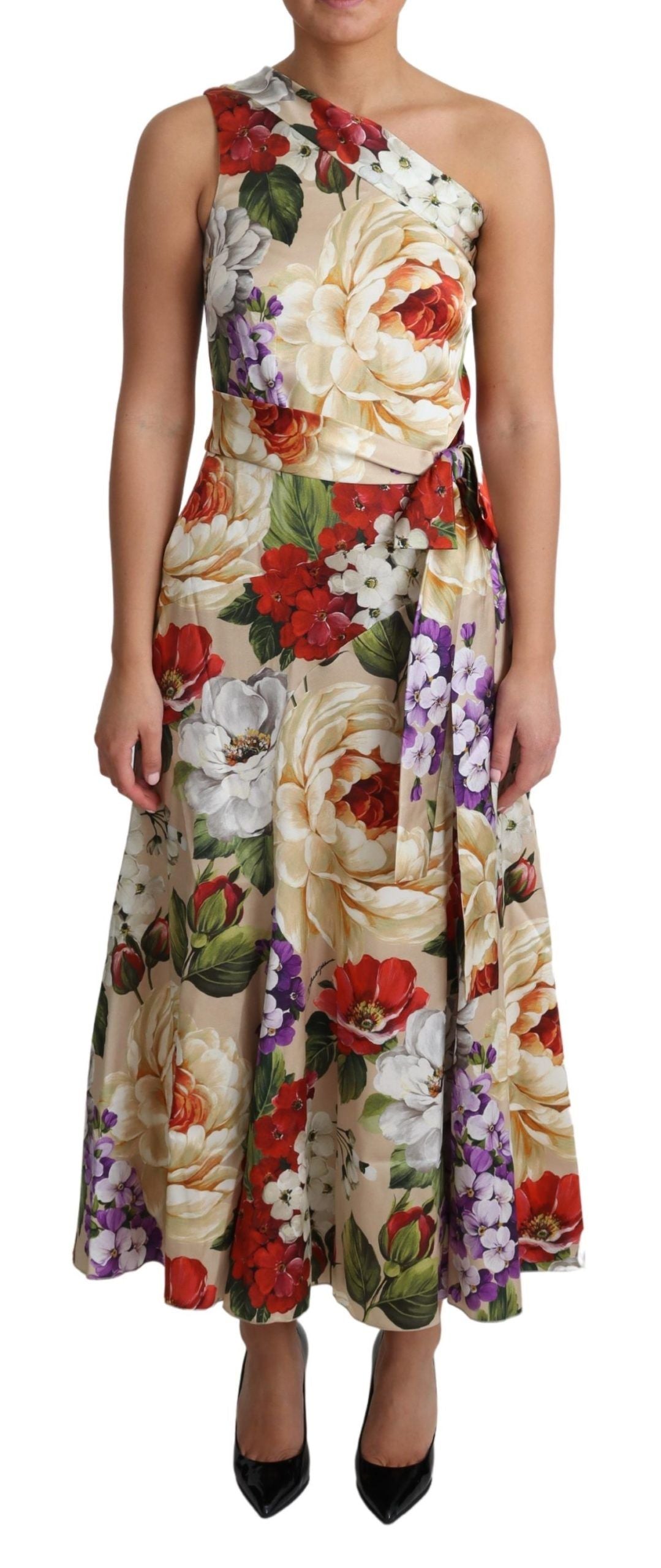  - Elegant One-Shoulder Floral Silk Maxi Dress