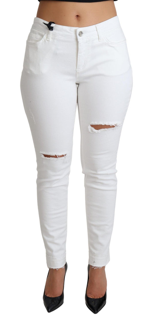  - Chic White Mid Waist Designer Jeans