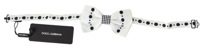  - Elegant White Dotted Silk Bow Tie