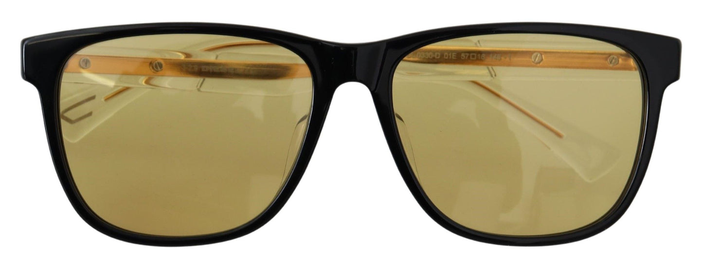  - Chic Black Acetate Sunglasses with Yellow Lenses