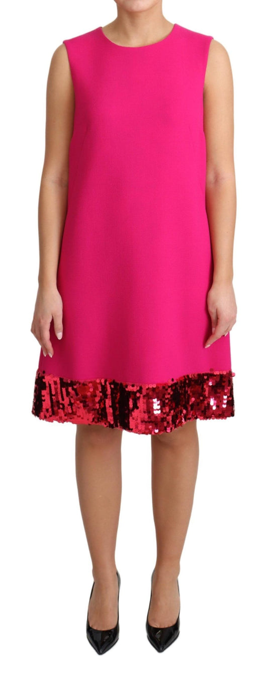  - Elegant Fuchsia Sequined Wool Blend Shift Dress