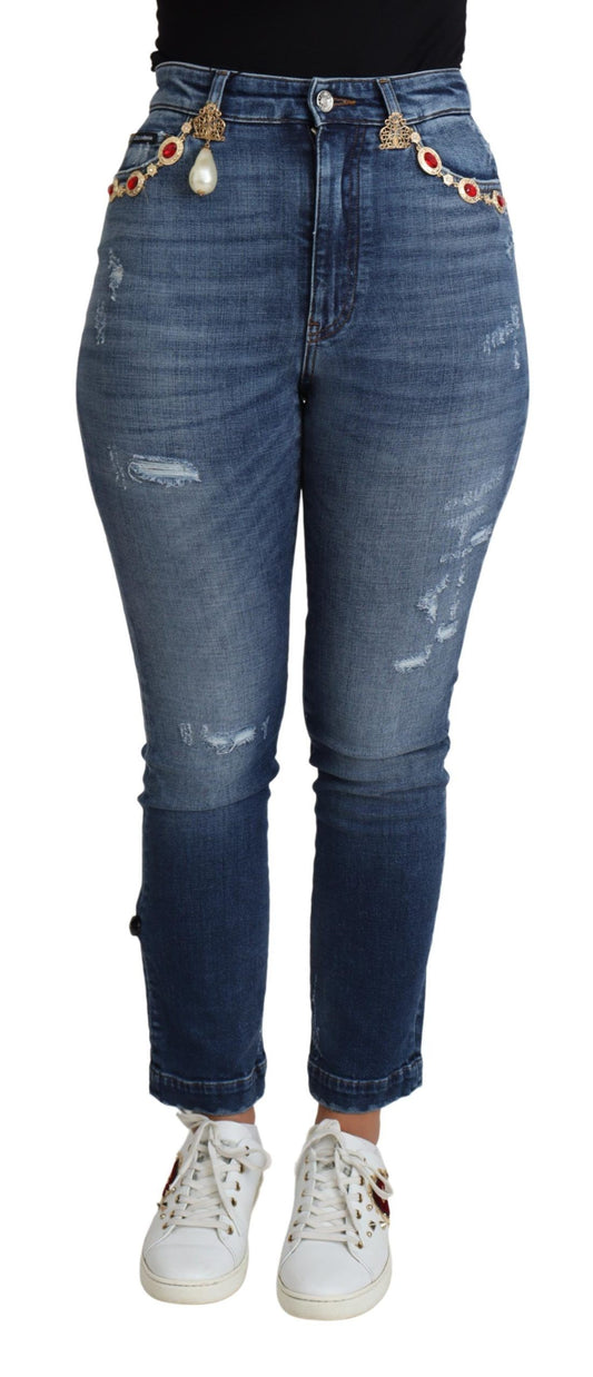  - Embellished High Waist Skinny Denim Jeans