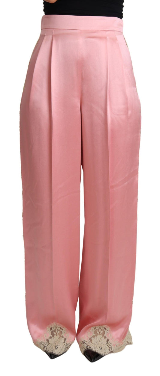  - Silk Blend Satin Wide-Leg Pants in Pink