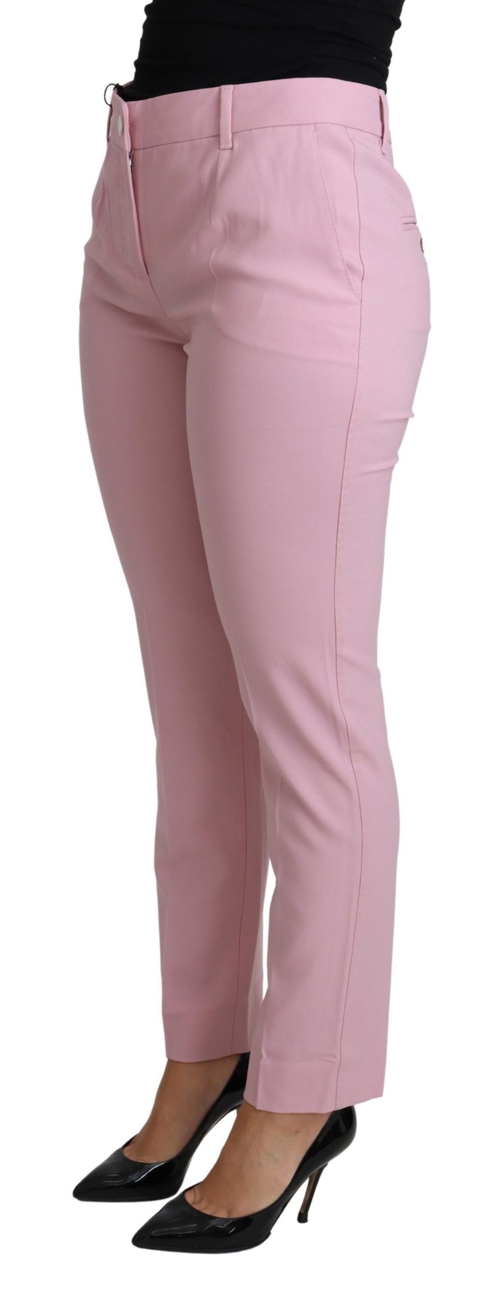  - Elegant Pink High-Waisted Wool Trousers