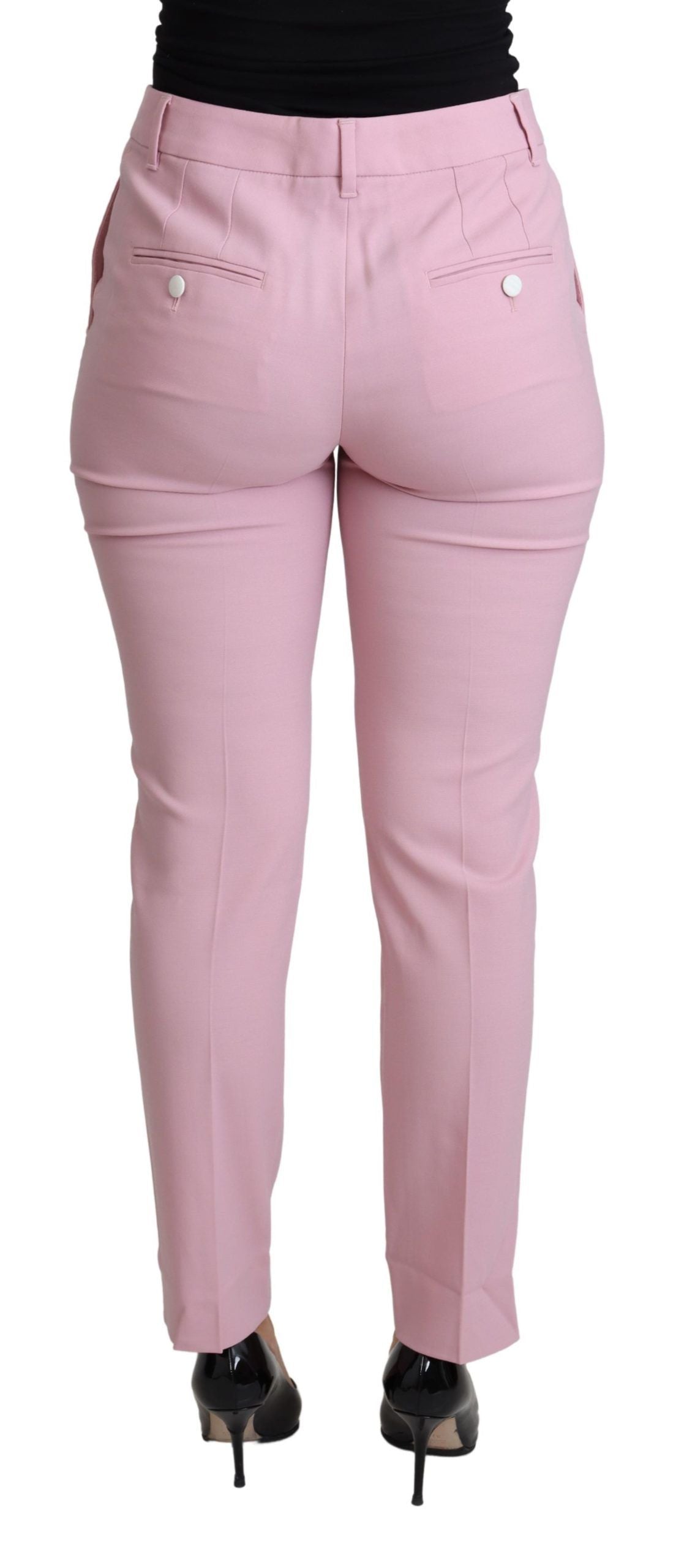  - Elegant Pink High-Waisted Wool Trousers