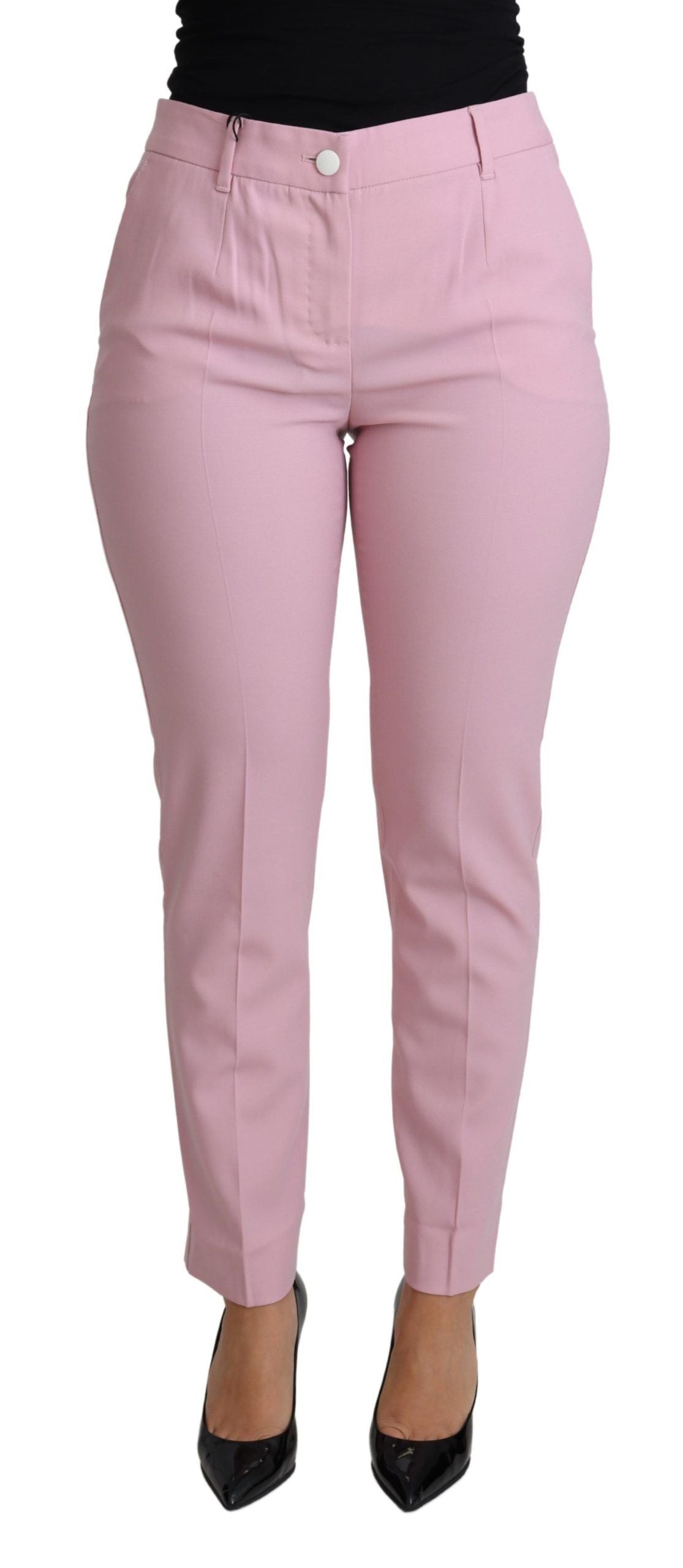  - Elegant Pink High-Waisted Wool Trousers