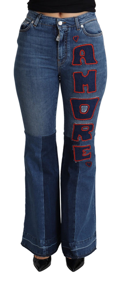  - Elegant Boot Cut Denim Jeans with Amore Patch