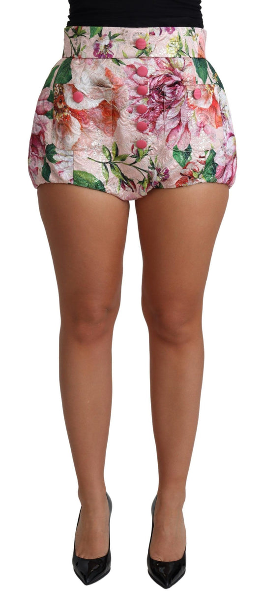  - Chic Pink Floral High-Waist Hot Pants