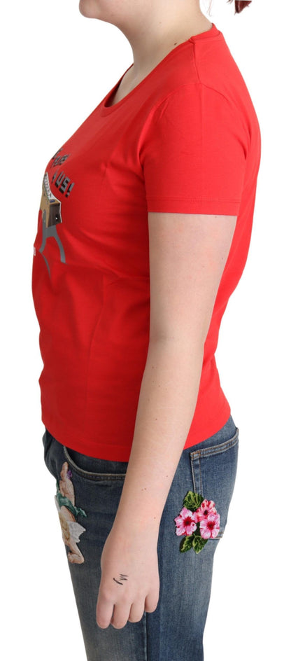  - Chic Red Cotton Tee with Playful Print