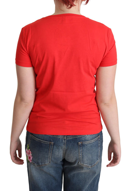  - Chic Red Cotton Tee with Playful Print