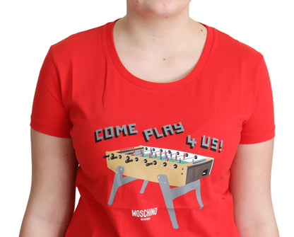  - Chic Red Cotton Tee with Playful Print